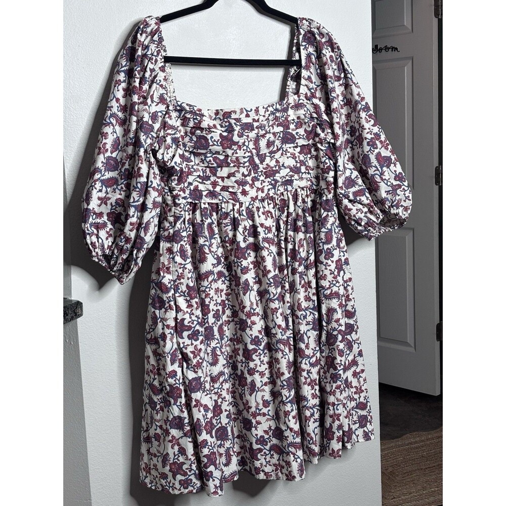 Abercrombie Fitch Emerson Poplin Puff Sleeve Mini Dress Cream Floral XL Tall